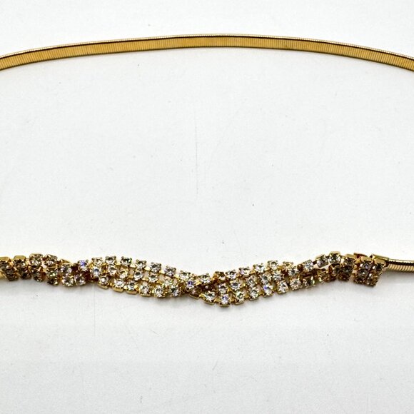 Vintage Gold Tone Metal Stretch Snake With Rhinestones Belt 29"-32" - Picture 2 of 4